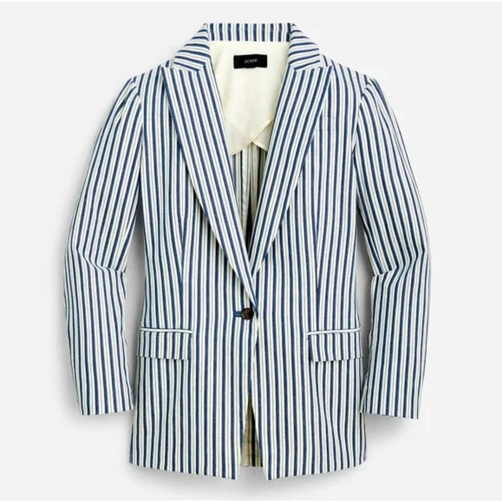 J‎ CREW Willa Blazer Blue White Striped Button Front Jacket Women's Size 6 NWT
